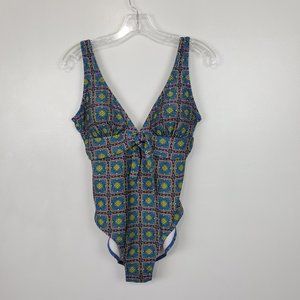 Antiqua One Piece V-Neck Paisley Swimsuit Size Large (10)